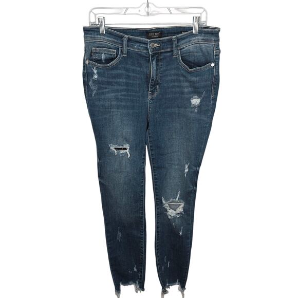 Judy Blue Skinny Fit  Women's Dark Blue Distressed Wash High Rise Jeans Sz 13/31 - Picture 1 of 10